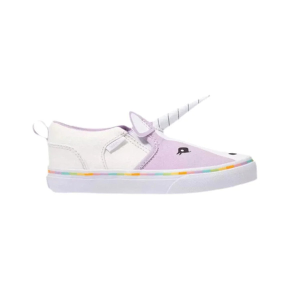 Vans Asher V Kids Unicorn Magic Rainbow Slip-On Sneakers Purple Canvas Missy 2.5 - Picture 1 of 8